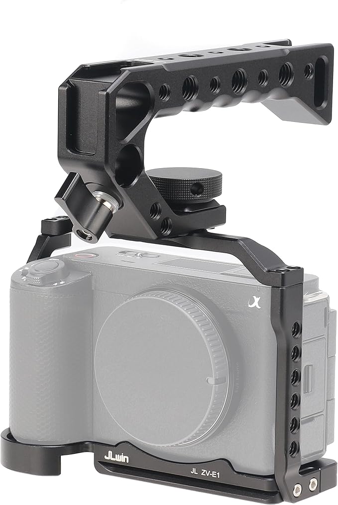 ZV-E1 Cage, Hersmay Video Stabilizer Camera Cage for Sony ZV-E1 Camera Accessories with Top Handle DSLR Rig with Cold Shoe,Handle Locating Holes,Multiple 1/4" 3/8" Screw Holes