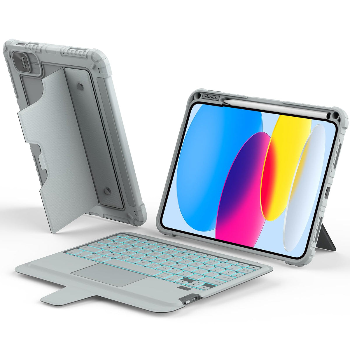 Nillkin Protective iPad A16 11th 10th Gen Case with Keyboard, Portrait/Landscape Modes, Detachable Keyboard with Multi-Touch Trackpad, Camera Cover & Pencil Holder for iPad 11th 2025/10th 2022 10.9"