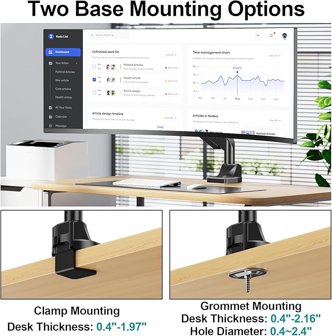MOUNT PRO Heavy Duty Monitor Mount for Max 49 inches Ultrawide Screens, Single Monitor Arm Desk Mount Holds 6.6 to 33lbs, Fully Adjustable Computer Stand with C-Clamp, VESA 75x75 or 100x100mm