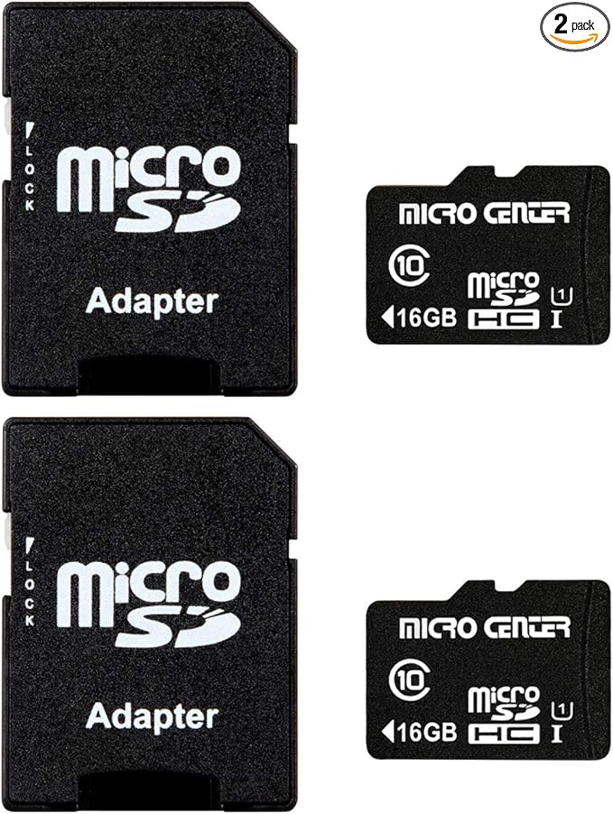 INLAND Micro Center 16GB Class 10 Micro SDHC Flash Memory Card with Adapter for Mobile Device Storage Phone, Tablet, Drone & Full HD Video Recording - 80MB/s UHS-I, C10, U1 (2 Pack)