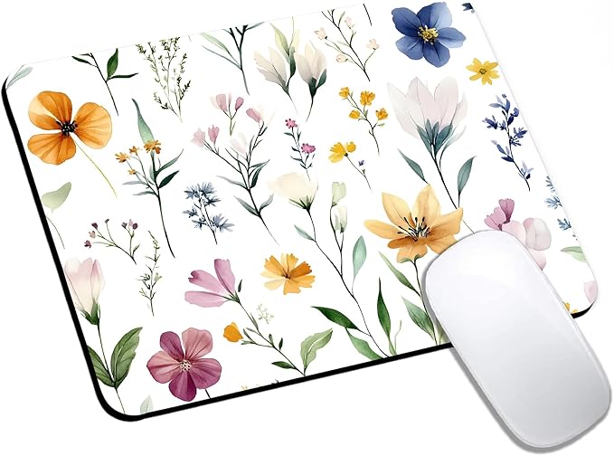 Mouse Pad, Cute Wildflowers Flowers Mouse Pads for Desk, 9.5" x 7.9" Non-Slip Rubber Base Computer Mousepad with Women, Portable Square Design for Wireless Mouse and Pad Laptop Office & Travel