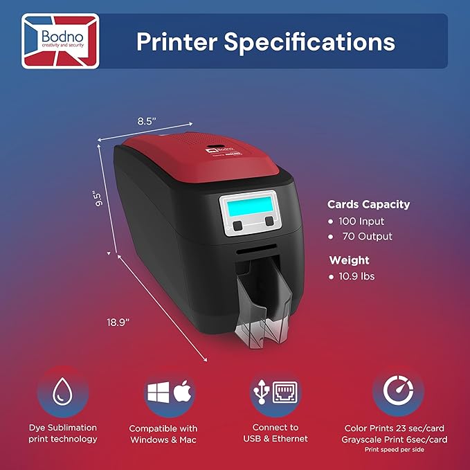 Bodno Magicard 400X Single Sided ID Card Printer & Complete Supplies Package ID Software - Silver Edition