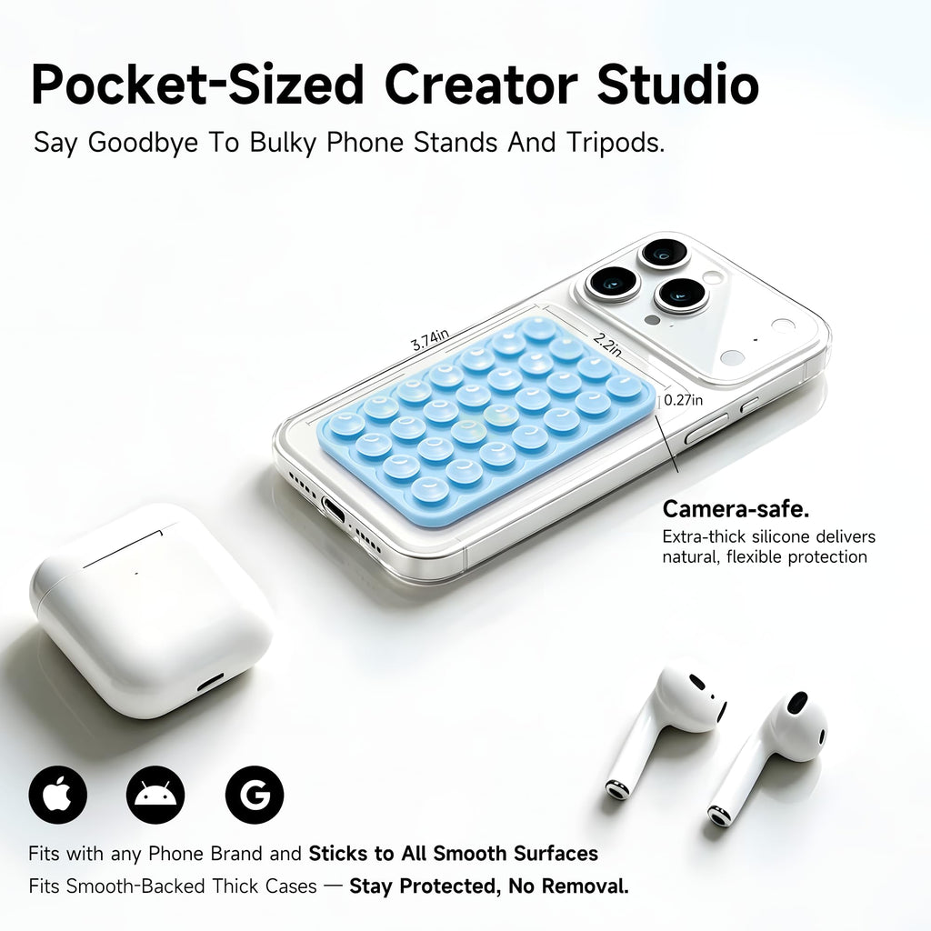 DreamsLink.LC Silicone Double-Sided Suction Phone Case Detachable Mount, Fidget Sticky Grip Accessories, Teen Girl Gifts Trendy Stuff, Hands-Free Holder for ASMR/TikTok/Gym Creators(Babyblue, Small)