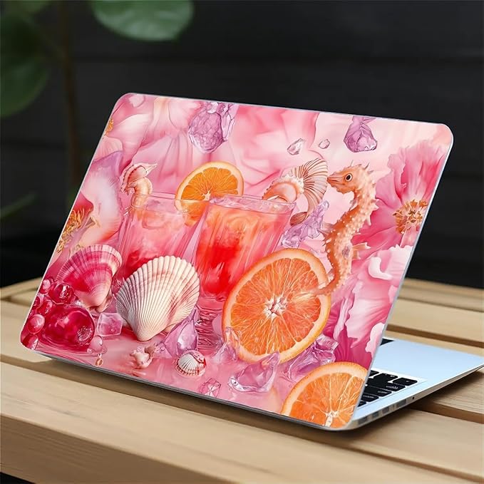 Compatible with MacBook Air 13.3 13.6 Inch Case 2022 2021 2020 2019 Plastic Hard Shell Case Cover,13.6 Air (A2681) M2 2022, Pink Floral with Sea Shells