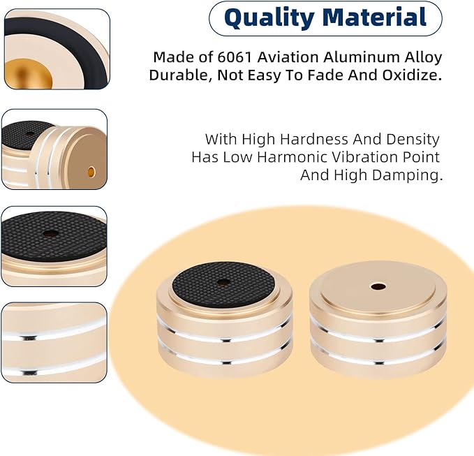 Monosaudio 4Pcs Audio Isolation Feet Turntable Feet 40x20mm Turntable Isolation Pad Replacement with Non-Slip Rubber Ring/3M Adhesives/M4 Screw for Speakers,Subwoofers,Amplifier,Turntable（Rose Gold）
