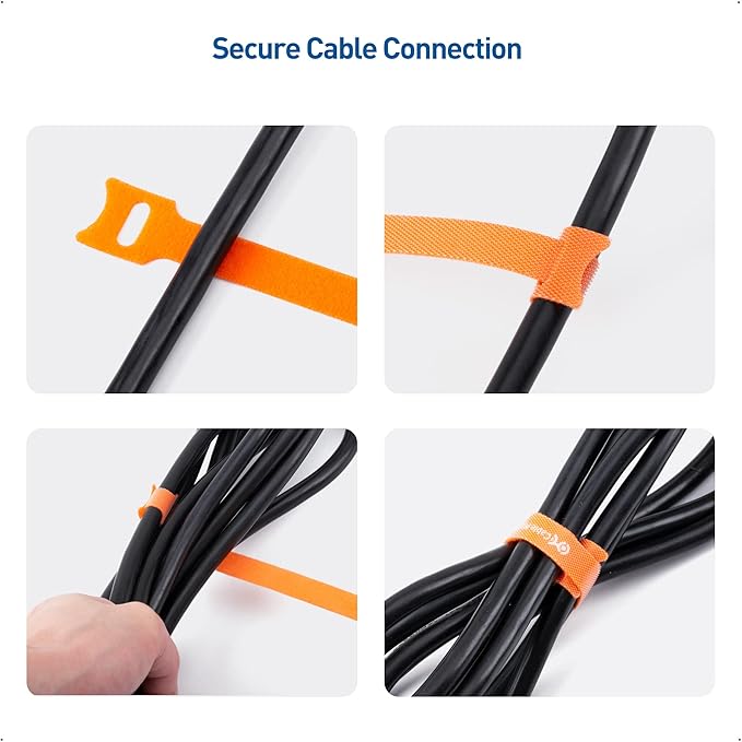 Cable Matters 100-Pack Hook-and-Loop Reusable Cable Ties, Sizes 4", 6", 8" with 42 lbs Tensile Strength - Multi-Color Cable Straps, Cord Organizers, Cord Management Ties