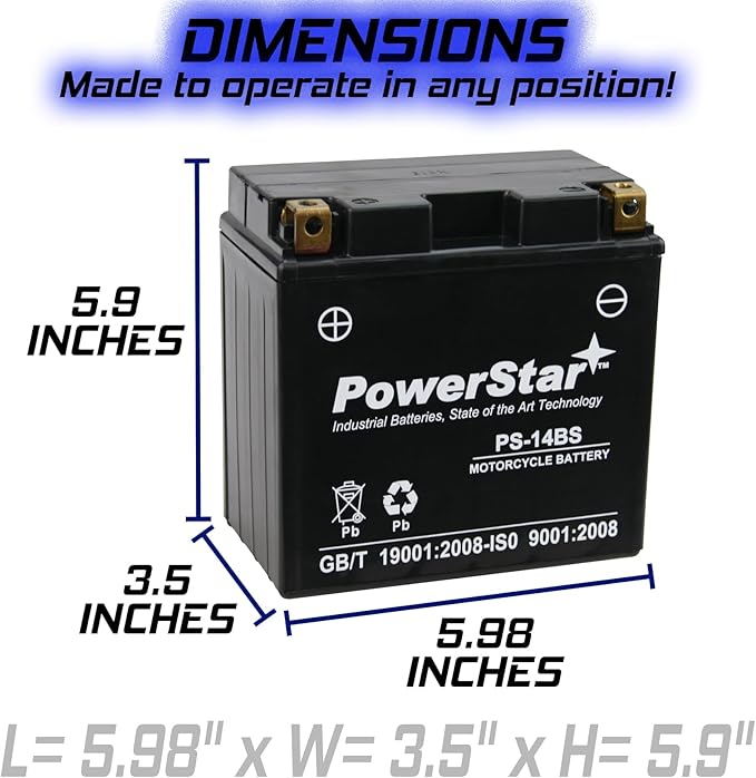 Powersports Battery - Replaces: YTX14-BS, ETX14, ES14BS, GTX14-BS, UTX1