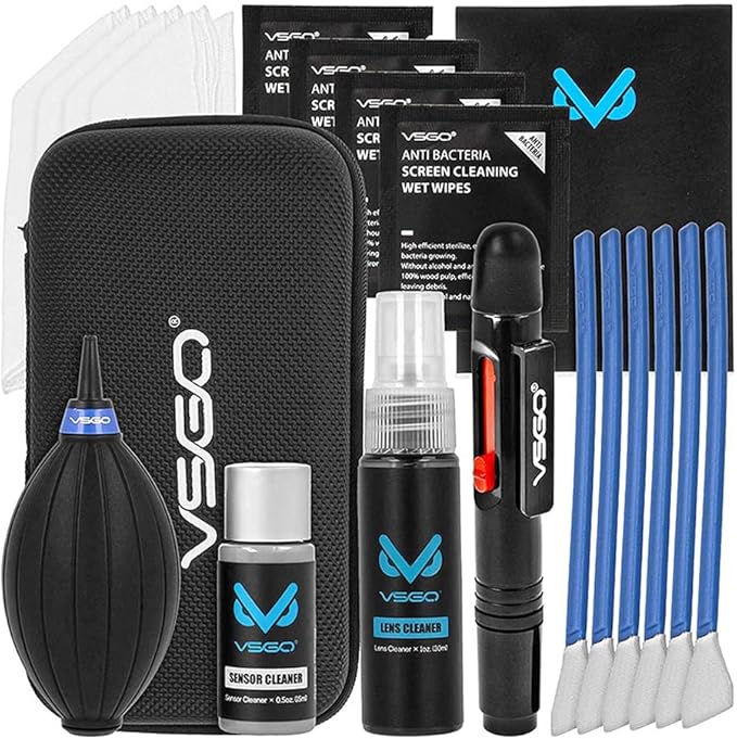 VSGO All-in-One Camera Cleaning Kit for APS-C Sensor Cameras Compatible with Canon, Nikon, Sony, Pentax and DSLR,CMOS Swabs, Lens Cleaning Pen, Air Blower and Other Clean Accessories Included (DKL-20)