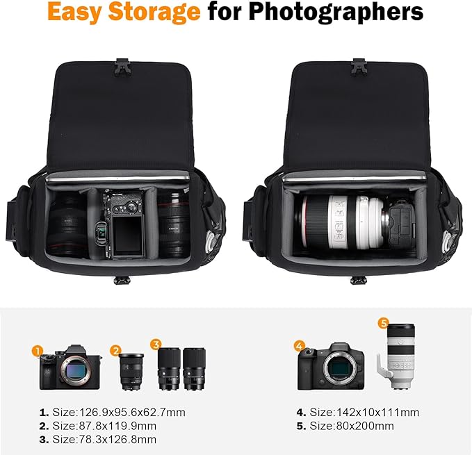 CADeN Camera Bag Case Shoulder Crossbody Bag Compatible for Nikon, Canon, Sony, DSLR SLR Mirrorless Cameras and Lenses (1.0 Black, Large)