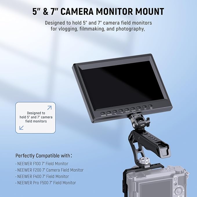 NEEWER Field Monitor Mount Holder with Cold Shoe 360 Swivel 180 Tilt Anti Twist Screw Compatible with Atomos Ninja 5" & 7" Camera Monitor, SmallRig Camera Cage, MA019