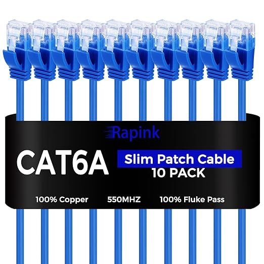 Rapink Patch Cables Cat6a 3ft (10 Pack) Slim, Cat6a Ethernet Patch Cable 10G Support, Snagless Cat 6 Patch Cable for Patch Panel to Switch, Flexiable Cat 6a Ethernet Cable with Gold Plated