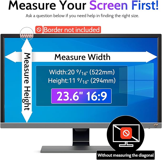 Privacy Screen for Computer Monitor 23.6 Inch 16:9 Aspect Ratio, Anti Blue Light Glare Removable 23.6 in Privacy Screen Filter Protective Film, HD 23.6 Inch Privacy Screen Protector for Monitor
