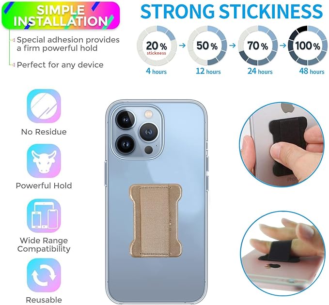 Universal Phone Grip for Smartphones - Phone Holder for Hand for Back of Phone -Wireless Charging Compatible (Gold) - 2Pack