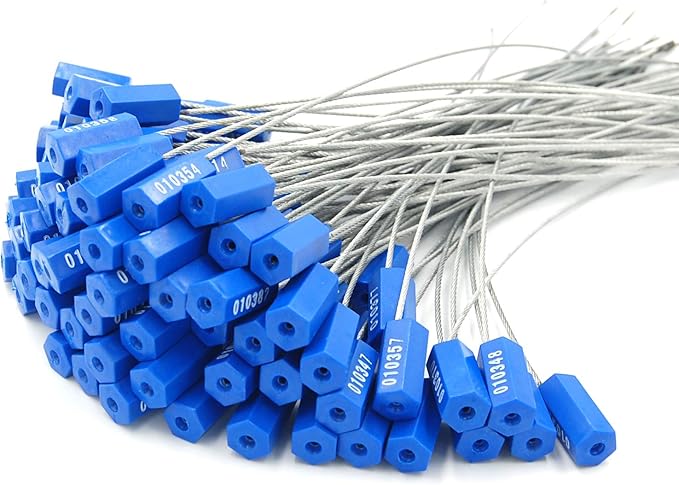 Leadseals(R) 500 Anti-Tamper Proof Security Cable Seals Disposable Self-Locking Padlock Shipping Security Tags Numbered (Blue)