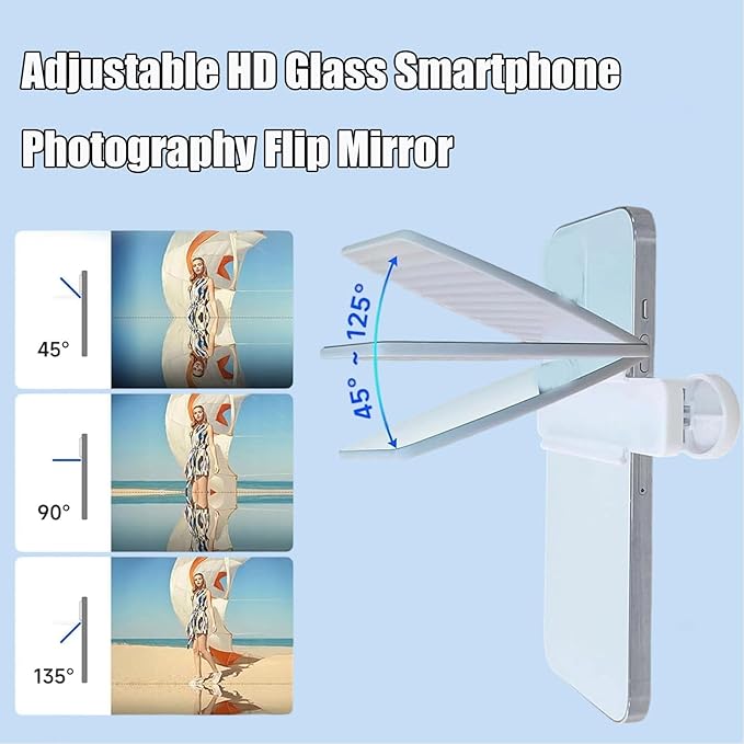 Mirror Effect Lens - Capture Stunning Reflections Instantly, Smartphone Camera Mirror Reflection Clip Kit, Adjustable HD Glass Smartphone Photography Flip Mirror for Creative Photography (White)