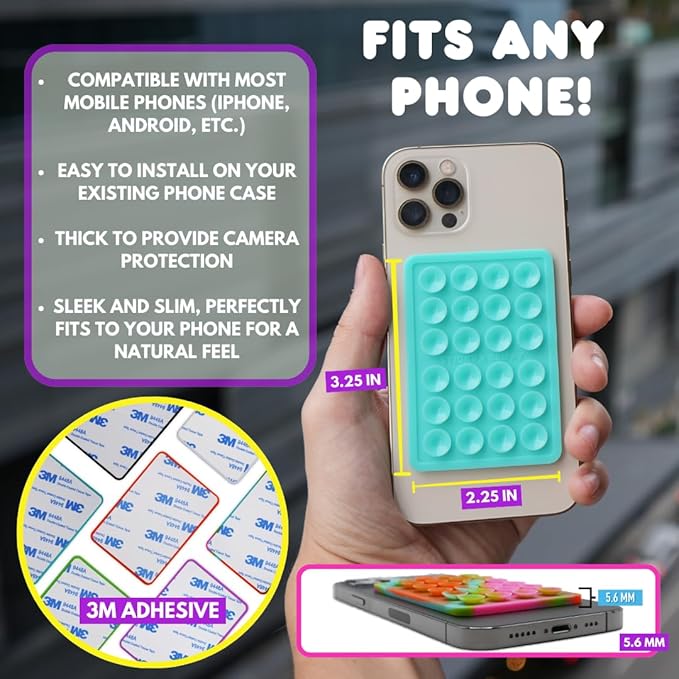 Suction Phone Case Mount, Sillicon Adhesive Phone Accessory for iPhone and Android, Hands-Free Fidget Toy Mirror Shower Phone Holder, Tiktok Videos and Selfies (Pearl Blue)