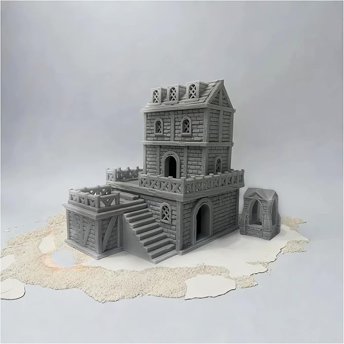 Paintable Tabletop Miniature Building Terrains Compatible with D&D and Alike RPG War Games - 18mm/28mm Scale Scenery with Medieval Gothic Architecture Style (18mm Scale)