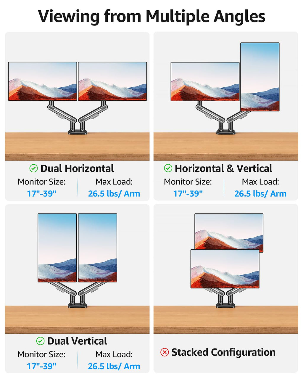 MOUNTUP Dual Monitor Mount, Heavy Duty Monitors Arm