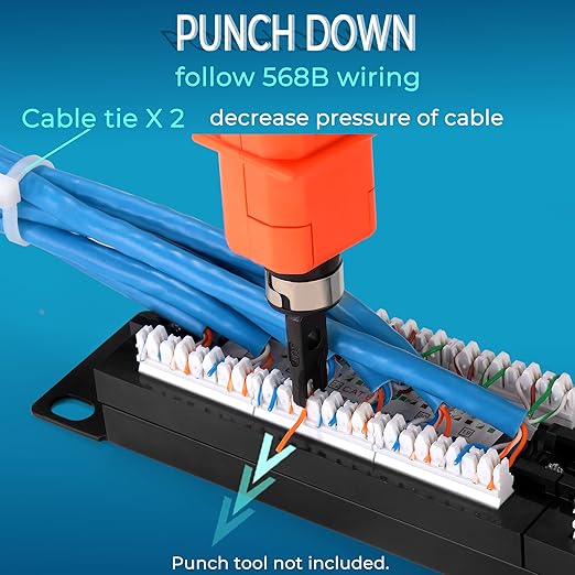 Rapink Patch Panel 12 Port Cat6 10G Support, Network Patch Panel UTP 10-Inch, Wallmount 1U Ethernet Patch Panel Punch Down Block for Cat6, Cat5e, Cat5 Cabling