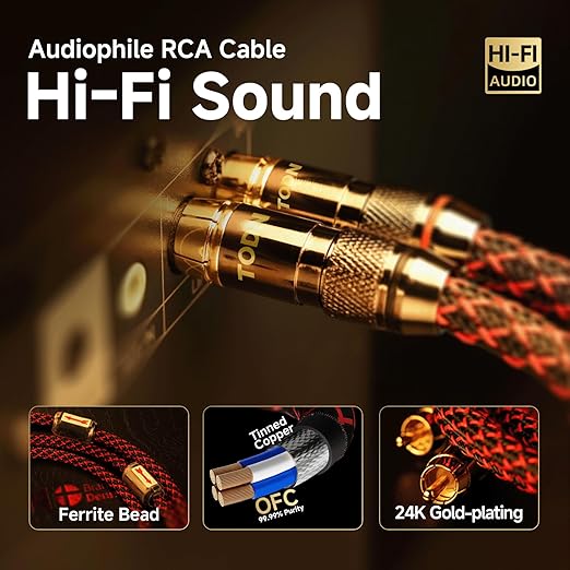 TODN RCA Stereo Cable Audiophile HiFi Interconnect Shielded RCA Cables for Home Audio Systems (16.4ft/5m, 1 Pair)