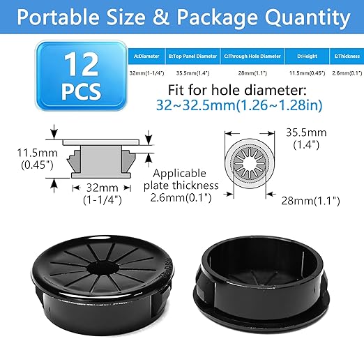 BOPOREAE Cable Grommet, Snap Bushing 1-1/4" (32 mm) Mounting Diameter