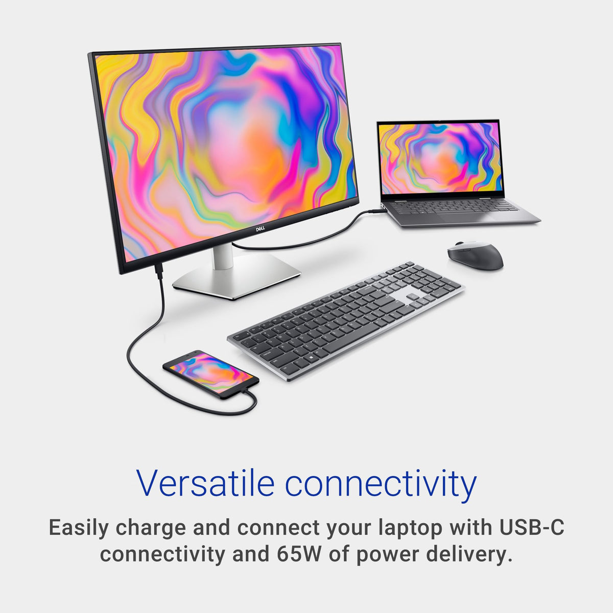 Dell S2722QC Monitor - 27 inch 4K USB-C, UHD (3840 x 2160) Display, 60Hz Refresh Rate, 8MS Grey-to-Grey Response Time, Built-in Dual 3W Speakers, 1.07 Billion Colors - Platinum Silver