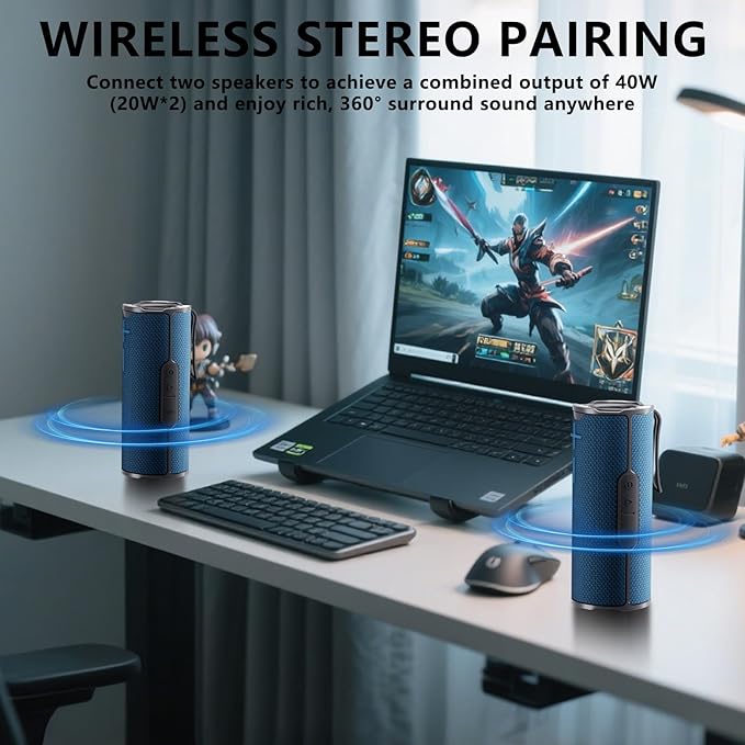 COOPERS Portable Bluetooth Speaker, Wireless Bluetooth Speaker, IPX5 Waterproof Speakers with RGB Lights, Loud Stereo Sound Deep Bass, Long Playtime TWS Pairing for Home/Party/Outdoor Beach