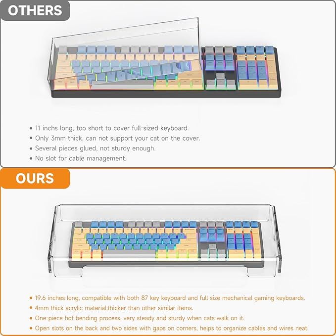 BEEGO Mechanical Computer Keyboard Cover - Clear Acrylic Keyboard Cover Keyboard Dust Cover Mechanical Keyboard Cover Full Size Keyboard Protector