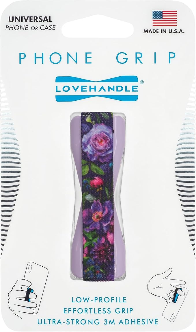 LOVEHANDLE Universal Phone Grip for Smartphones & Mini Tablets - Phone Holder for Hand - Wireless Charging Compatible - Made in The USA - in The Dahlias