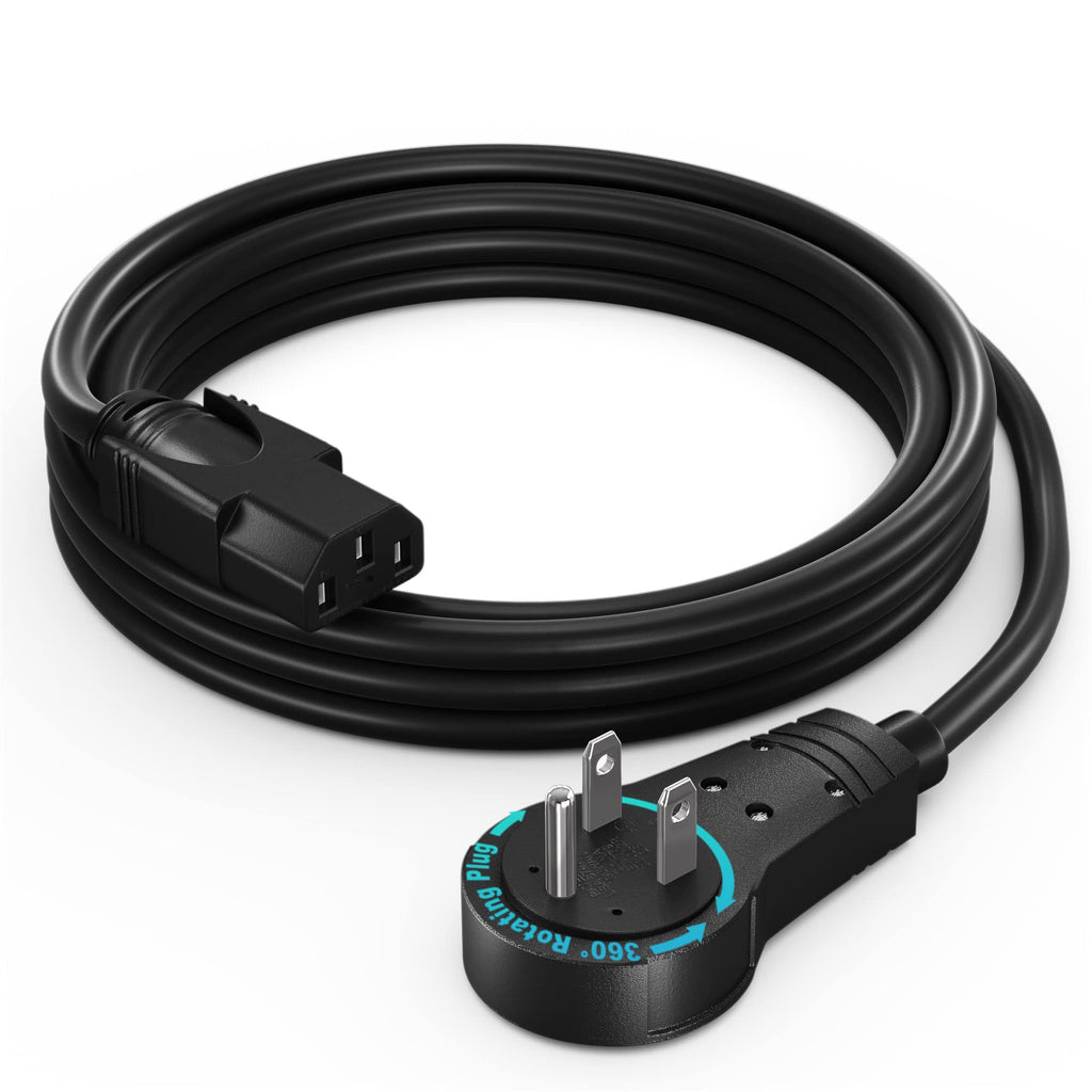 Maximm 5 Ft Black Power Cord 360 Rotating Flat Plug 3 Prong AC Cable for PC