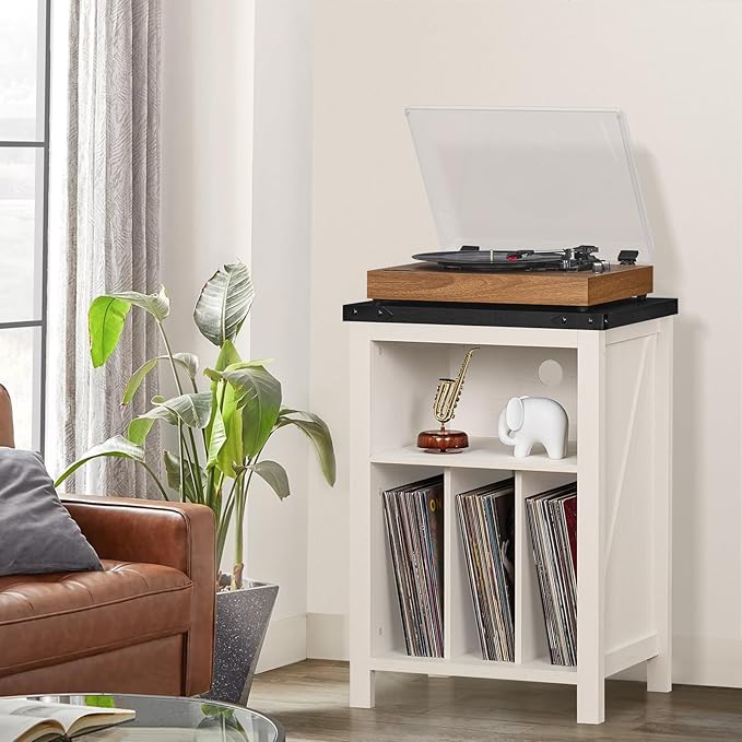 Record Player Stand with Vinyl Record Storage Holds up to 160 Albums,Large Wood Record Player Table Dispaly Shelf，White Turntable Stand Cabinet for Living Room,Bedroom,Office 8