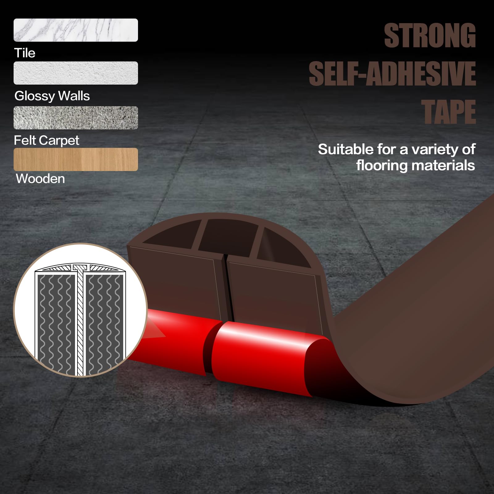 Floor Cord Cover Self Adhesive Cord Hider,3.3FT Cable Management, Extension Strip Protector for Wires, Prevent Cable Trips for Offices, Gyms, Exhibitions Cavity:0.51"(W) x 0.3"(H) Coffee