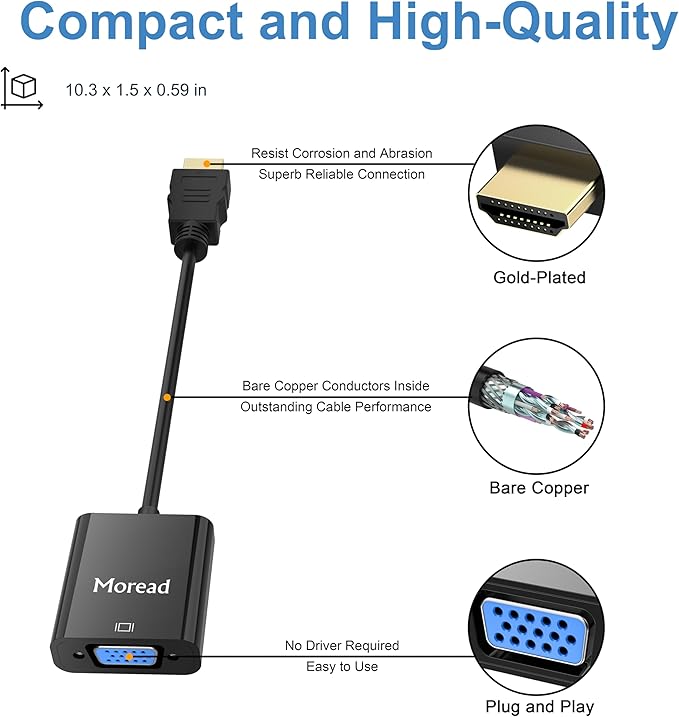 HDMI to VGA, 2 Pack, Uni-Directional Gold-Plated HDMI to VGA Adapter (Male to Female) for Computer, Desktop, Laptop, PC, Monitor, Projector, HDTV, Chromebook, Raspberry Pi, Roku, Xbox and More