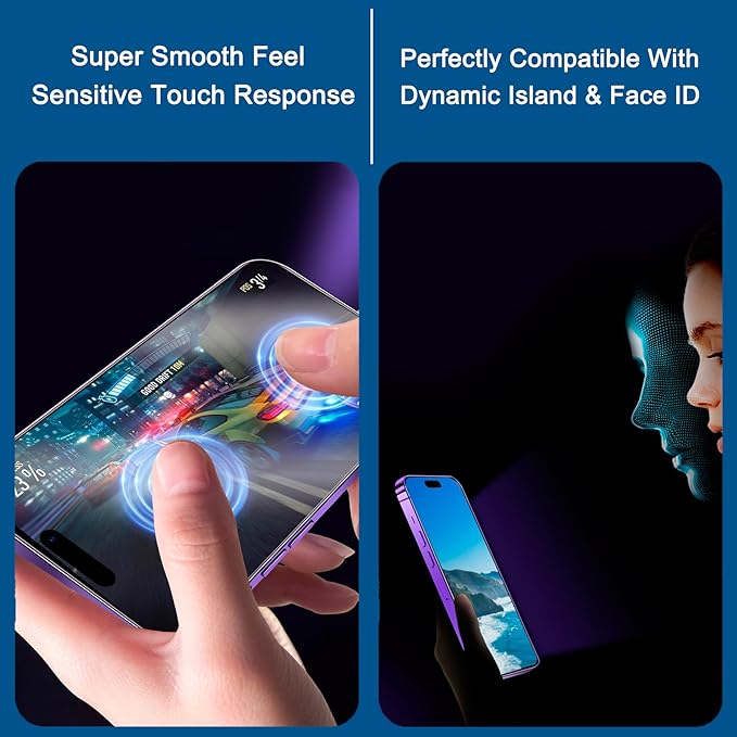 2 Pack Matte Privacy Screen Protector for iPhone 14 Pro Max, [Auto-Dust Removal and Auto-Alignment] Anti-Spy Anti-Glare Anti-Fingerprint Tempered Glass Film, Smooth & Sensitive Touch