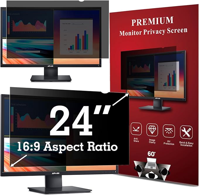 24 Inch Privacy Screen Filter for Widescreen 16:9 Monitor | Privacy Shield | Anti-Glare | Anti-Blue light Protector | Eye Protection | Computer Security Private Filter