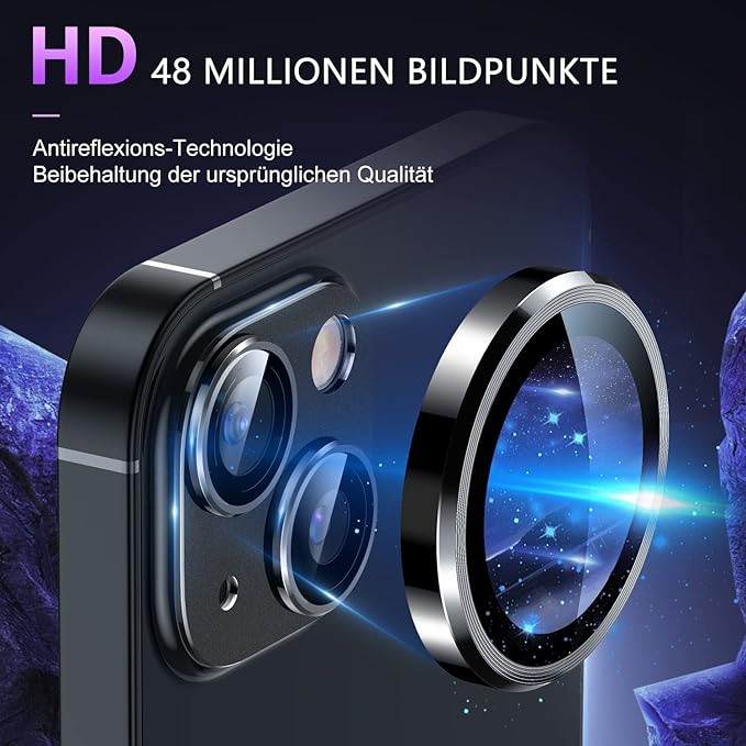 Uyiton for iPhone 14 /iPhone 14 Plus Camera Lens Protector, [Not for iPhone 14 Pro/14 Pro Max][Drop Protection] 9H Tempered Glass Camera Cover Screen Metal Ring Case Friendly Scratch Resistant - Black