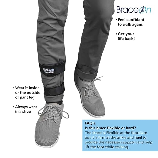 Brace On AFO S-Type - Drop Foot Stabilizer Brace, Moldable, Trimmable, Lightweight Polyethylene, Braces for Women, AFO Brace and Foot Drop Braces, Boot for Injured Foot, Women, Right