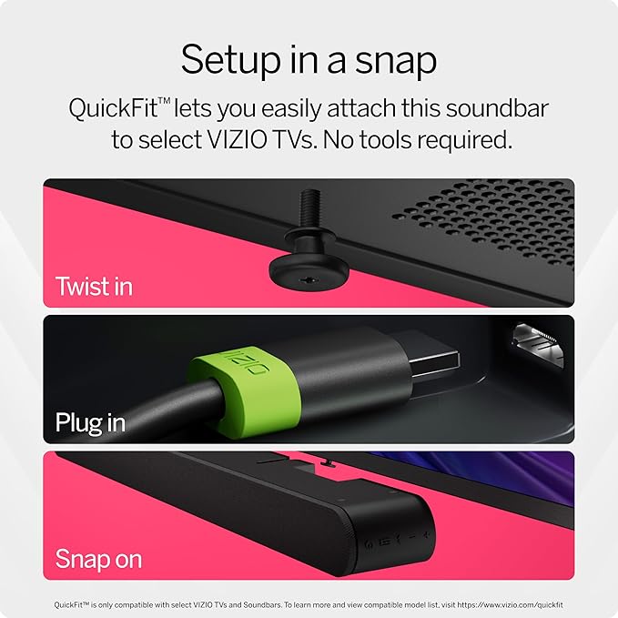 VIZIO 2.1 Soundbar, Wireless Subwoofer w/Dolby Atmos & DTS:X, Bluetooth Speaker, QuickFit™ Compatible – SV210M-08 (New, 2024 Model)