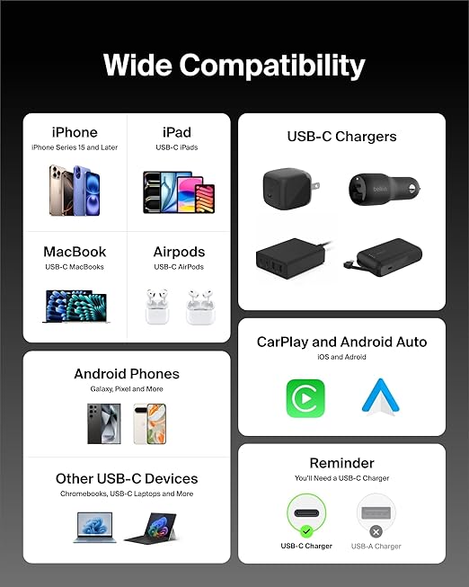 Belkin USB C to USB C Cable 2-Pack, 9.9ft, 60W - Type C Charger, iPhone Charger Cord, Soft, Braided, Flexible for iPhone 16, Galaxy S25, Pixel 9, Airpods, iPad Pro & More, Travel Essentials - Black