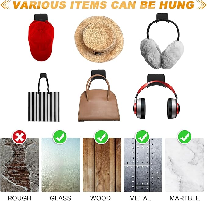30 Pcs Headphone Wall Hangers Adhesive Gaming Headset Holder Hooks for Wall Mount Strong Universal Stand Hooks for Most Headphone Controller, Hat, Baseball Caps, Closet, Door