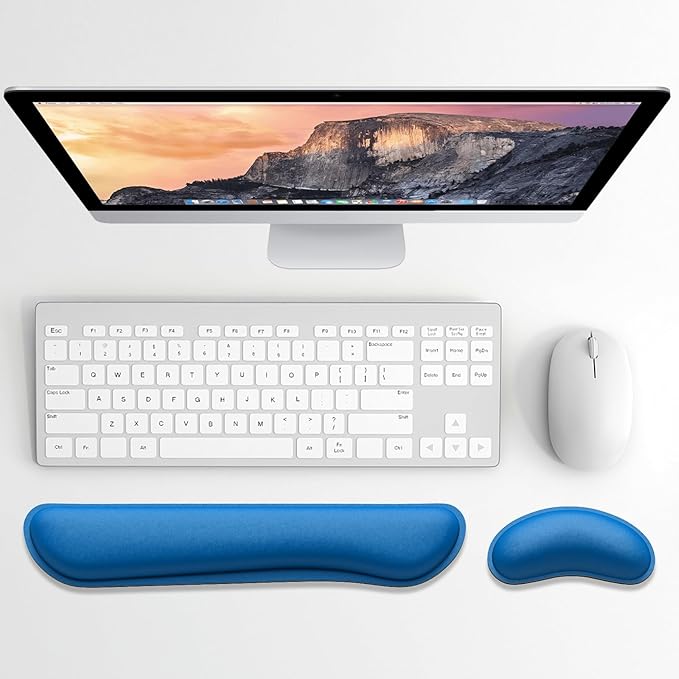 Dapesuom Enlarge Keyboard Wrist Rest, Memory Foam Wrist Cushion for Desk Mats Support, Cute Typing Pain Relief Keyboard Mouse Pad Rests Set with Non-Slip Base for Gaming Laptop Office, Dark Blue