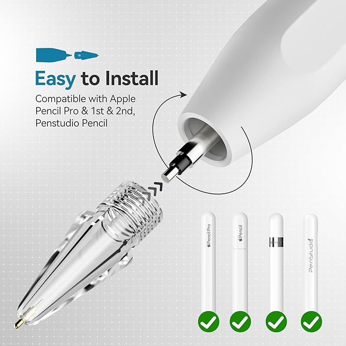 Chrome Metal Tips for Apple Pencil Pro/1st/2nd & USB-C, 2 Pack Durable Pencil Tip Replacement, Precise Control Stylus Tip, Real Pen Feel for Drawing & Note-Taking, iPad Pencil Nibs Accessory