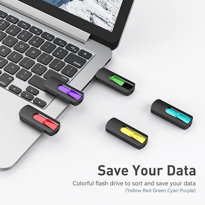 Aiibe 128GB Flash Drive 10 Pack - USB 2.0 Memory Stick (Red, Green, Cyan, Yellow, Purple)