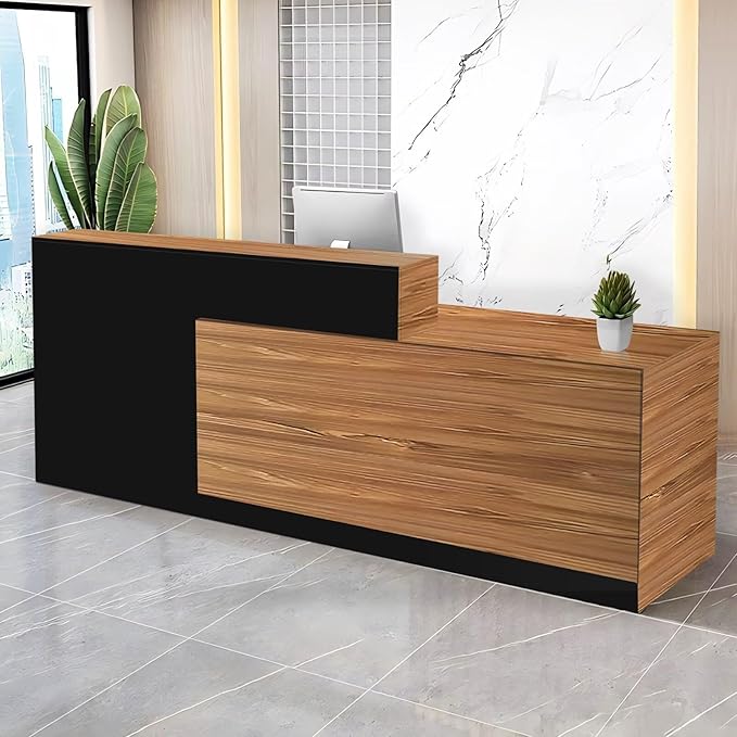 Reception Desk with Counter Modern Checkout Counter with Lockable Drawer Keyboard Tray Receptionist Desk for Office Salon Reception Table A Right 51inch/130cm
