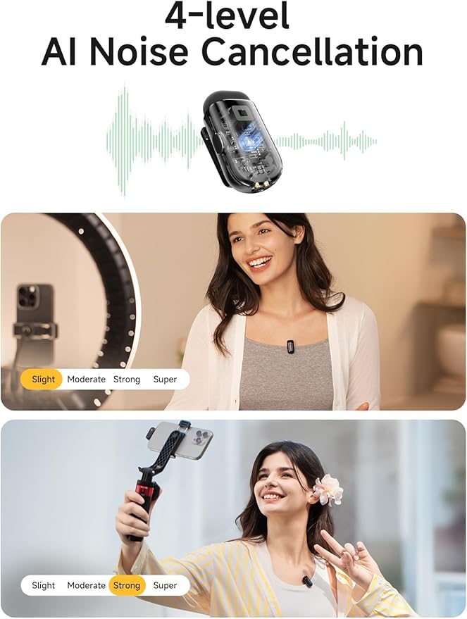 MAONO Wave T1 Mini Wireless Lavalier Microphone for iPhone iPad with MFi Certified Lightning Plug, Noise Cancellation, AI Voice Filter, 30H Used with Charging Case for Video Recording Vlog TikTok