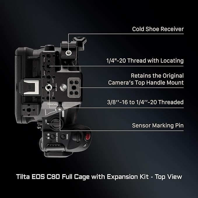 Tilta Camera Cage Compatible with Canon C80 Pro Kit - V Mount | Includes Tilta Universal 15mm LWS Baseplate, Wooden Handle, Battery Plate & More | NATO, Cold Shoe, 1/4"-20 & 3/8"-16 Threads