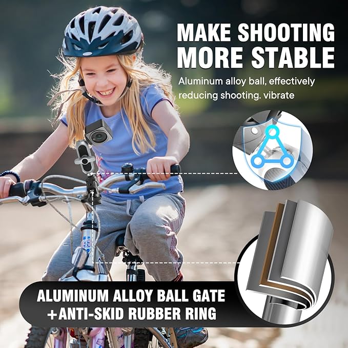Aluminum Alloy Camera Mounts Clamp Mount Bicycle Handlebar Adapter Mount with Dual 360°Rotatable Ball Head with Adapter Phone Clip Compatible with Hero Insta360 and Other Action Cameras