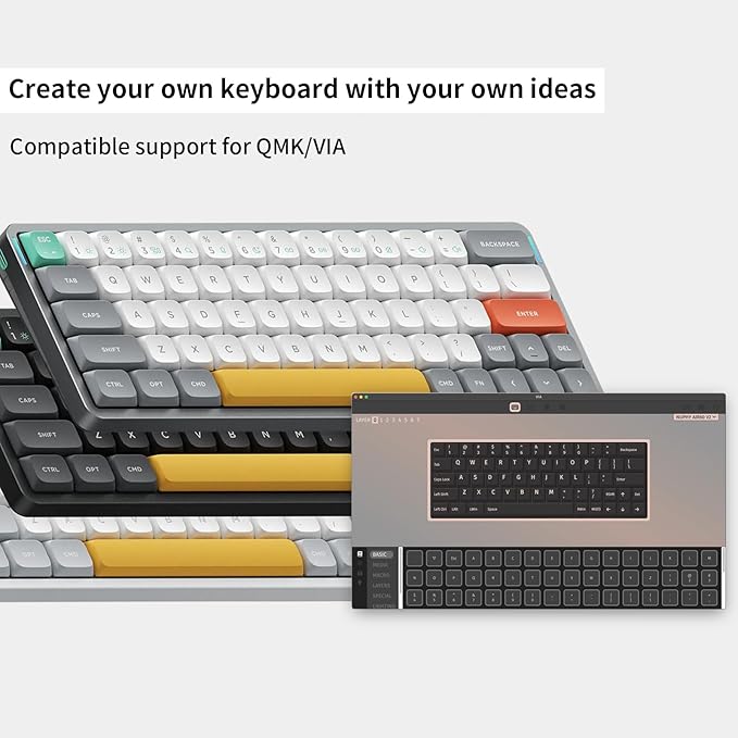 nuphy Air60 V2 Portable Wireless Keyboard 60% Low Profile Mechanical Keyboard Support QMK/VIA Compatible with Windows/mac OS/Linux Supports Bluetooth 5.1/2.4GHz/Wired (USB-C) Grey-Gateron Blue Switch