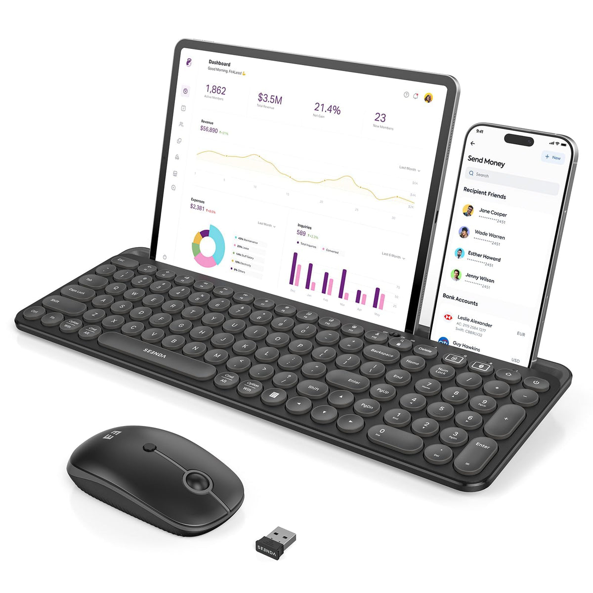 seenda CTU-301 Bluetooth Keyboard and Mouse Combo for iPad,Black