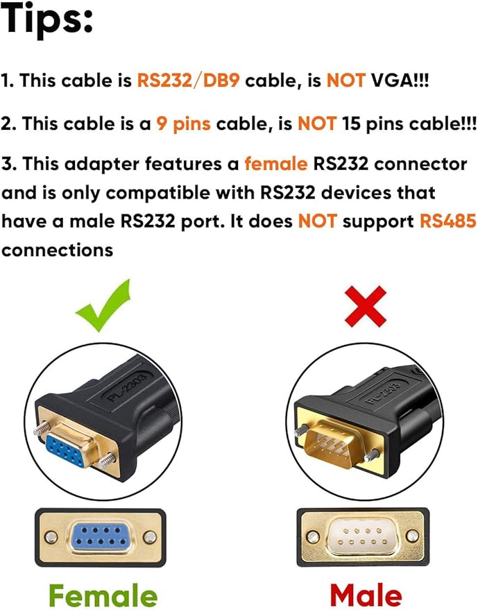 CableCreation [2-Pack] USB to RS232 Adapter with PL2303 Chip 6.6 FT, USB 2.0 to RS232 Female DB9 Serial Converter Cable for Cashier Register, Modem, Scanner, Digital Cameras, CNC, 2M Black